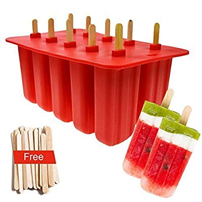 BBM01 Popsicle Molds Food Grade Silicone Frozen Ice Cream Maker with Wooden Sticks, Red - Walmart.com